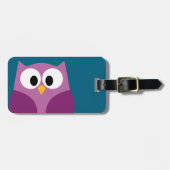 住所と電話番号がついたかわいい漫画フクロウ ラゲッジタグ (正面横)