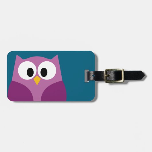 住所と電話番号がついたかわいい漫画フクロウ ラゲッジタグ (正面横)