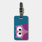 住所と電話番号がついたかわいい漫画フクロウ ラゲッジタグ (正面縦)