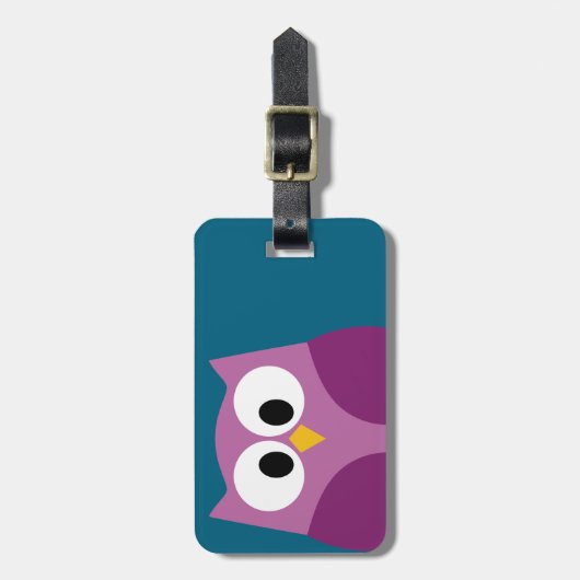 住所と電話番号がついたかわいい漫画フクロウ ラゲッジタグ (正面縦)