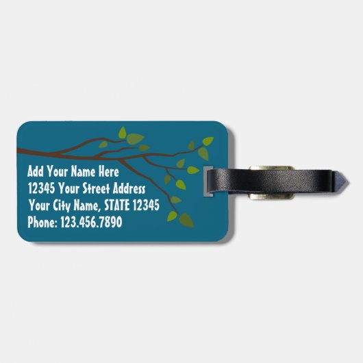 住所と電話番号がついたかわいい漫画フクロウ ラゲッジタグ (裏面横)