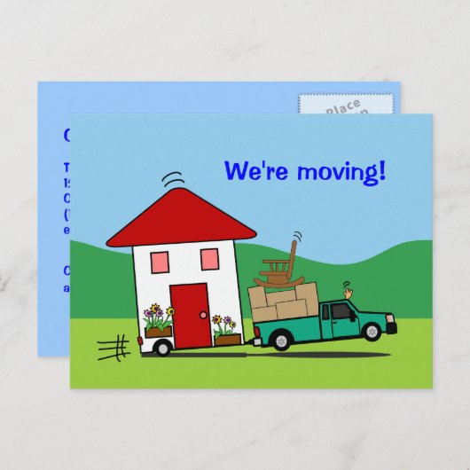 住所のおもしろい変更ハウスカードを移動する 案内ポストカード (正面/裏面)
