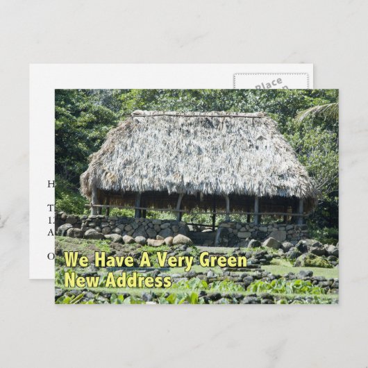 住所のおもしろい変更 – ポリネシアの小屋 案内ポストカード (正面/裏面)