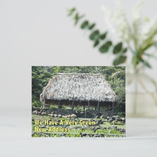 住所のおもしろい変更 – ポリネシアの小屋 案内ポストカード (スタンド正面)