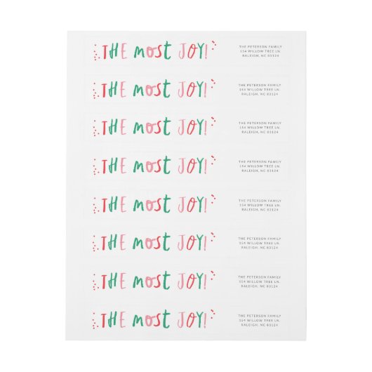 住所のまわりのほとんどの喜びの休日カード覆い ラップアラウンドラベル (シート)