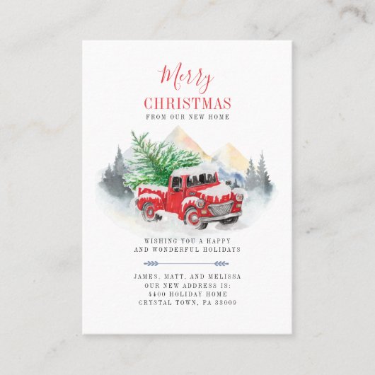 住所のクリスマス変更レッドトラック移動 名刺 (正面)