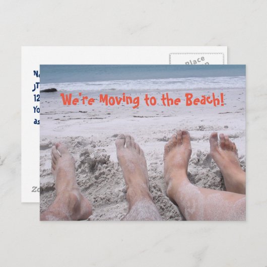 住所のビーチおもしろい変更への移動 案内ポストカード (正面/裏面)