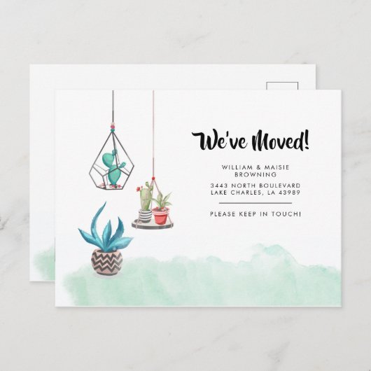 住所のミニマルな変更Boho Plants移動 案内ポストカード (正面/裏面)