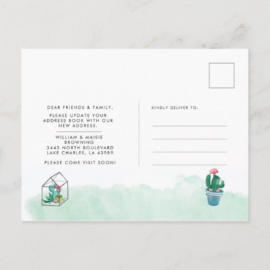 住所のミニマルな変更Boho Plants移動 案内ポストカード (裏面)