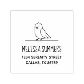 住所の上に座ったかわいいオウム鳥 セルフインキングスタンプ (デザイン)