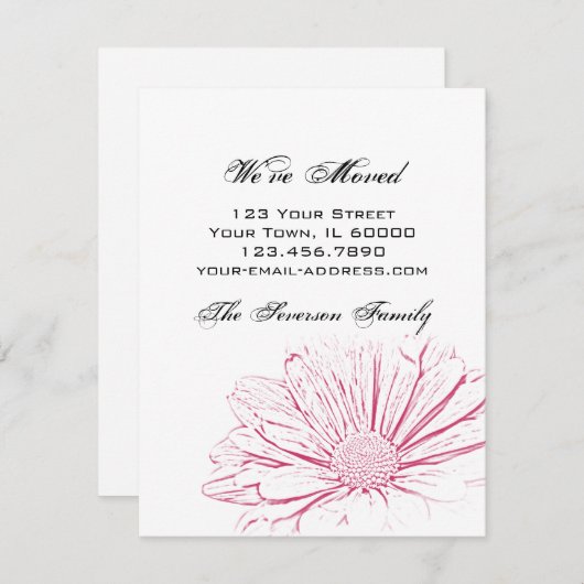 住所の変更に伴うピンクの花の効果 案内状 (正面/裏面)