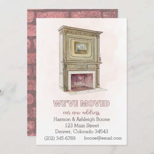 住所の変更のお知らせ、暖炉 招待状 (正面/裏面)