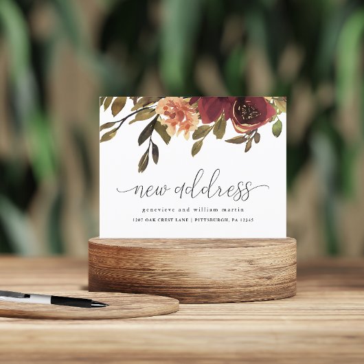 住所の変更の秋花束 案内ポストカード