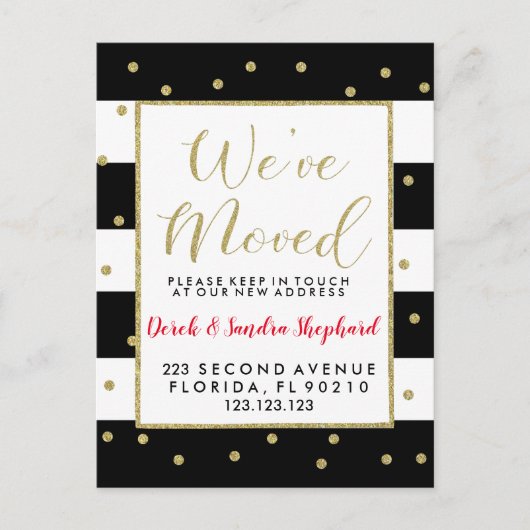 住所の変更は新しい年に金ゴールド 案内ポストカード (正面)