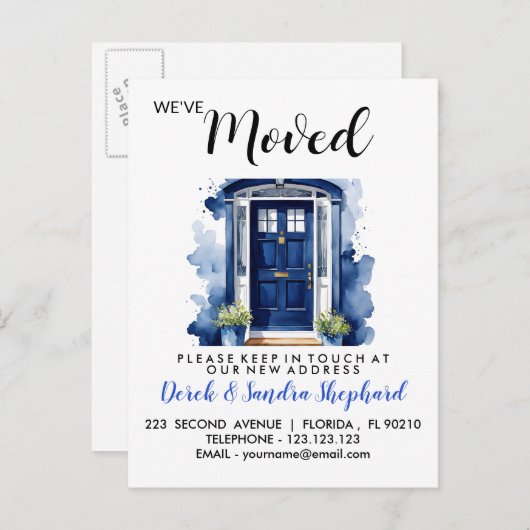 住所の変更は青い玄関に移動した 案内ポストカード (正面/裏面)