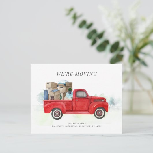 住所の変更を行うレッドトラック 案内ポストカード (スタンド正面)