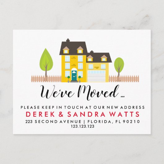 住所の変更イエローハウス我々は家を移動 案内ポストカード (正面)