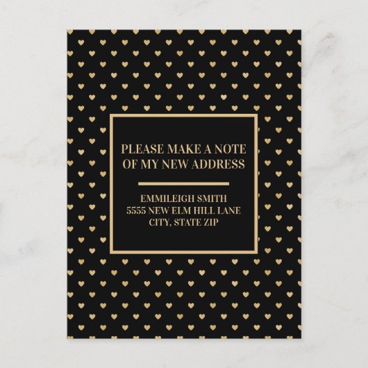 住所の変更エレガント黒金ゴールドハート ポストカード (正面)