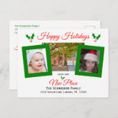 住所の変更クリスマスカードホリーと写真 案内ポストカード (正面/裏面)
