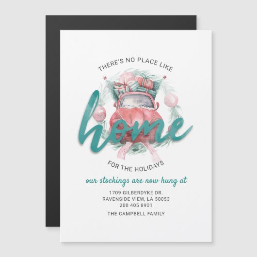 住所の変更クリスマスホリデーズファミリームービング マグネット招待状 (正面/裏面)