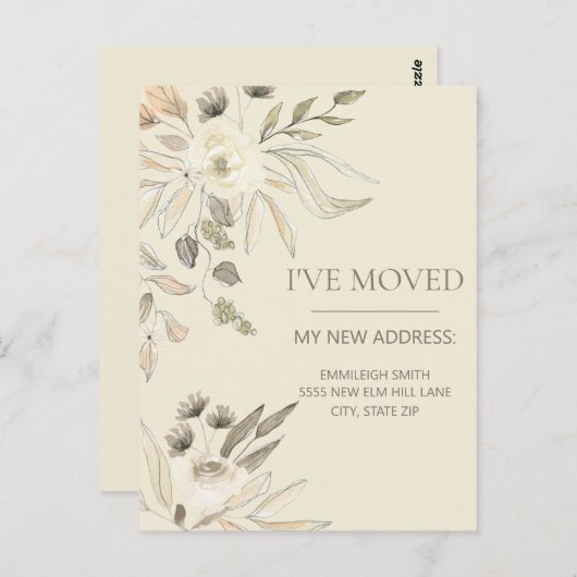 住所の変更クリームブラウンウォーターの色フローラ ポストカード (正面/裏面)