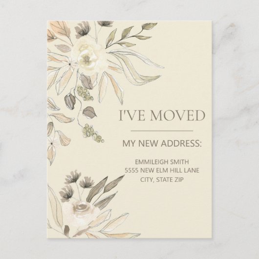 住所の変更クリームブラウンウォーターの色フローラ ポストカード (正面)