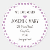 住所の変更シルバーパープル水玉模様 ラウンドシール (正面)