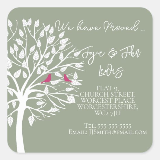 住所の変更ステッカーのファミリーツリー スクエアシール (正面)