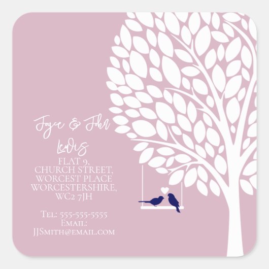 住所の変更ステッカーのファミリーツリー スクエアシール (正面)