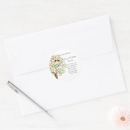 住所の変更ステッカー秋の秋の家族の木 ラウンドシール (封筒)