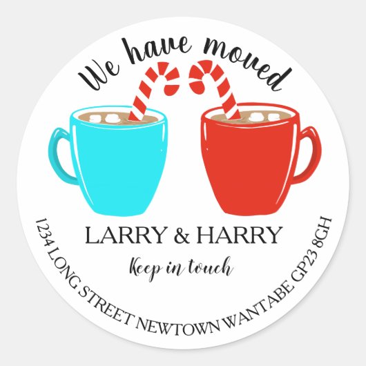 住所の変更ステッカーcocoaホットチョコレート ラウンドシール (正面)