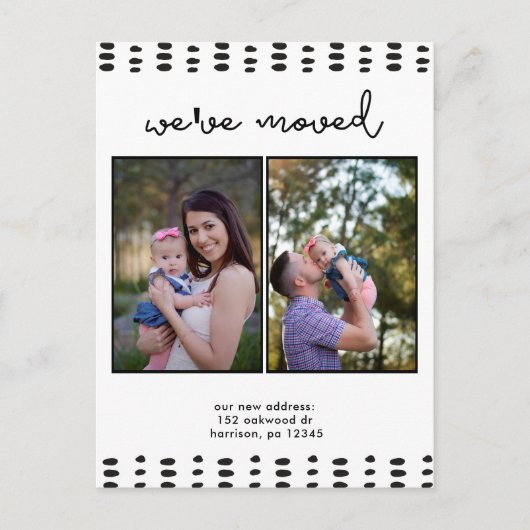 住所の変更ダブル写真白黒 案内ポストカード (正面)
