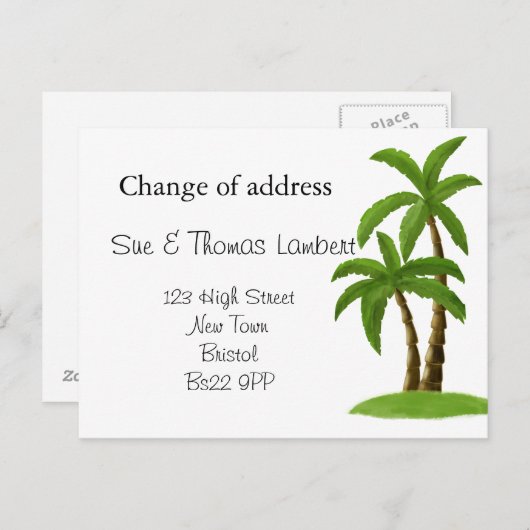 住所の変更ビーチテーマヤシの木 案内ポストカード (正面/裏面)
