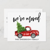 住所の変更ブラシスクリプト赤トラックツリー ポストカード (正面/裏面)