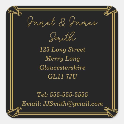 住所の変更ブラックと金ゴールドシール スクエアシール (正面)