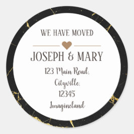 住所の変更ブラック金ゴールド大理石モダン ラウンドシール