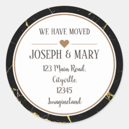 住所の変更ブラック金ゴールド大理石モダン ラウンドシール