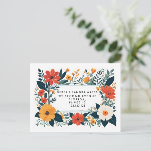 住所の変更ボタニカルイエロー 案内ポストカード (スタンド正面)