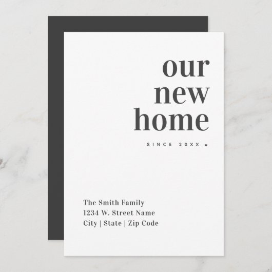 住所の変更モダンを最小限に抑える新しいホーム 案内状 (正面/裏面)