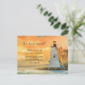 住所の変更ライトハウス絵画の夕日 ポストカード (スタンド正面)