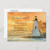 住所の変更ライトハウス絵画の夕日 ポストカード (正面/裏面)