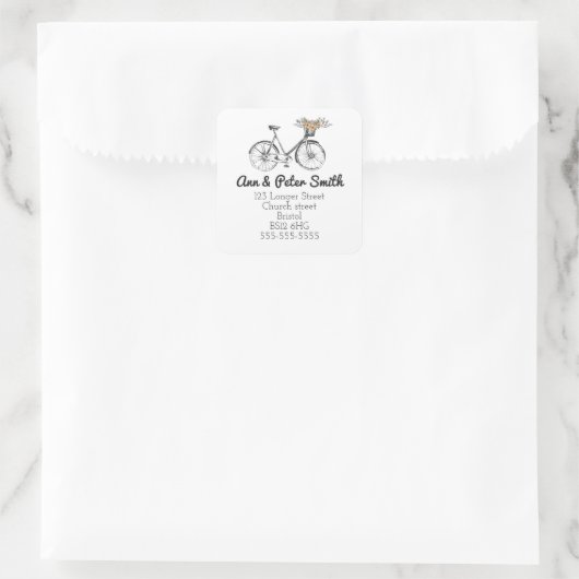 住所の変更ラベル自転車の花 スクエアシール (バッグ)
