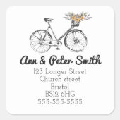 住所の変更ラベル自転車の花 スクエアシール (正面)