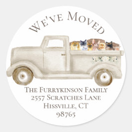 住所の変更引っ越しました!動くトラックの猫 ラウンドシール