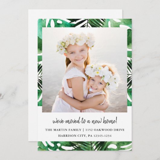 住所の変更水彩緑の離れ写真 案内状 (正面/裏面)