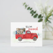 住所の変更水彩赤トラック移動 案内ポストカード (スタンド正面)