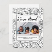 住所の変更白黒マップデザイン写真 案内ポストカード (正面/裏面)