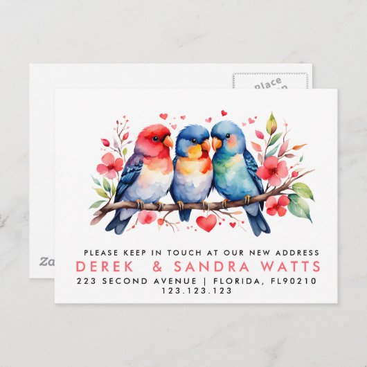 住所の変更,愛の鳥の発表を移動 案内ポストカード (正面/裏面)