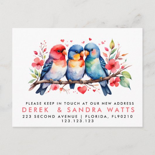 住所の変更,愛の鳥の発表を移動 案内ポストカード (正面)