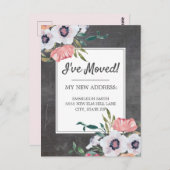 住所の変更Chalkboardピンクホワイトフローラ ポストカード (正面/裏面)